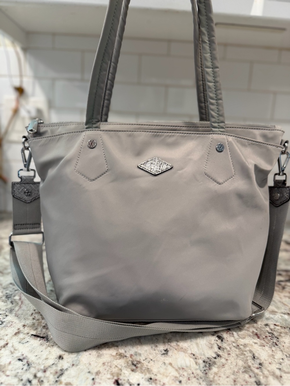Light Gray Women’s Tote Bag with Convertible Strap - Picture 3 of 16